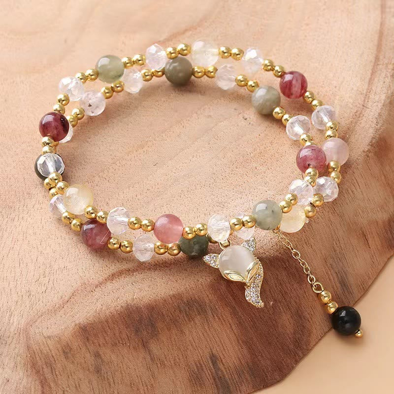 Armband Fuchs – Schutz mit Rosenquarz und Goldperlen elegant am Handgelenk
