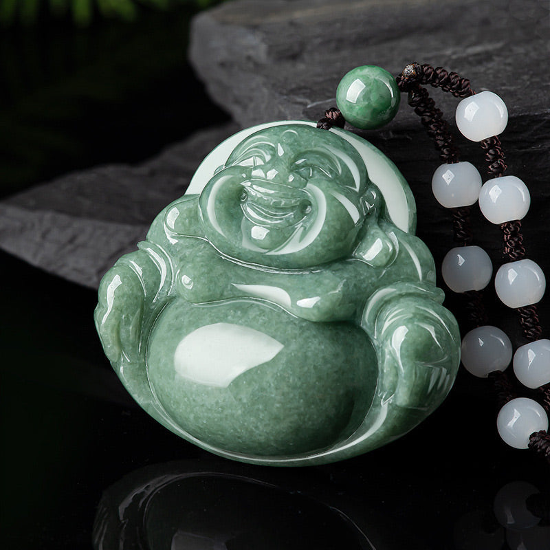 Kette Cyan Jade Lachender Buddha Harmonie Anhänger Naturstein