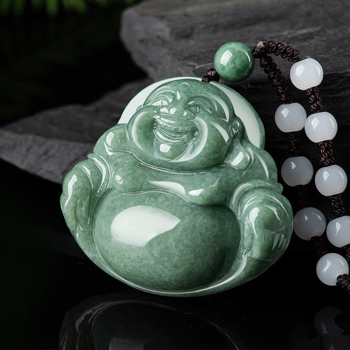 Kette Cyan Jade Lachender Buddha Harmonie Anhänger Naturstein