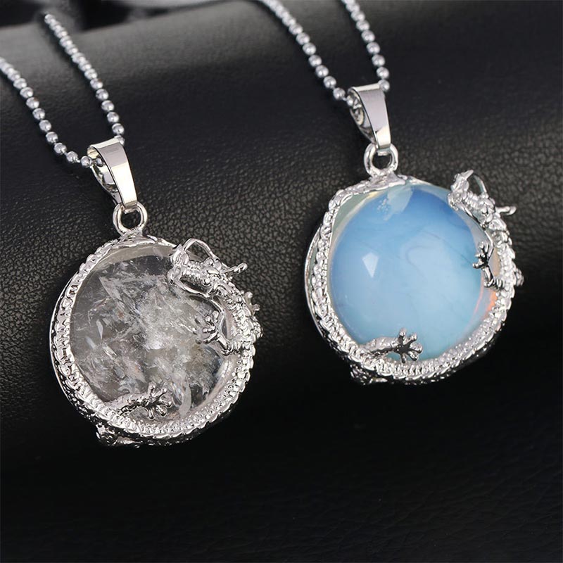 Kette Rosenquarz Drachen Anhänger silber Heilung Harmonie Naturstein