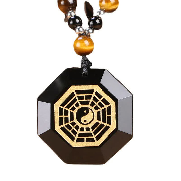 Anhänger Kette schwarzer Obsidian Bagua