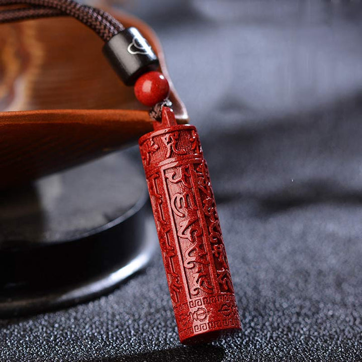 Rote Zinnober Kette Mantra Anhänger mit Perle Schmuck