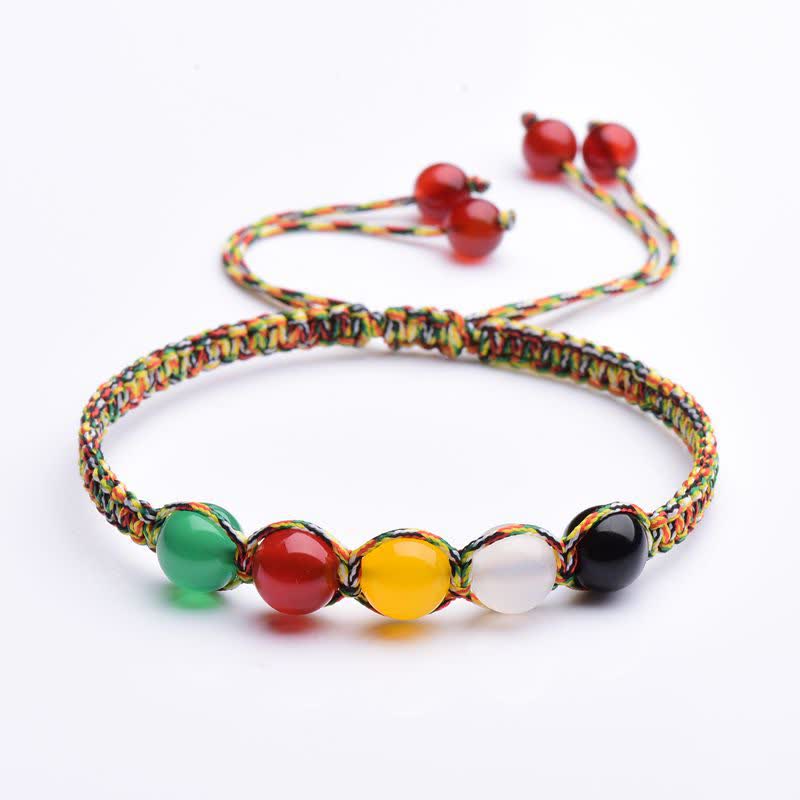 Armband Achat Fünf Elemente mit buntem Seilband und Perlen