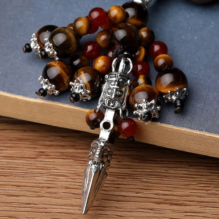 Armband Roter Achat Tigerauge Drachen Anhänger Silber Perlen Naturstein