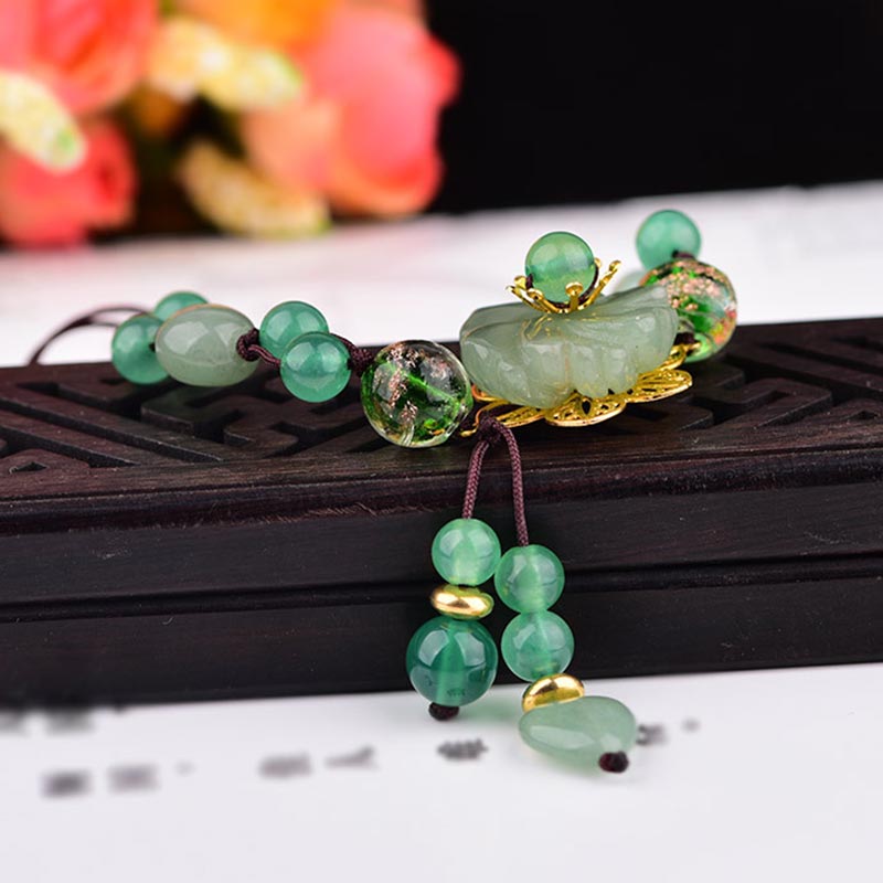 Armband Grüner Jade Glück Blume Anhänger