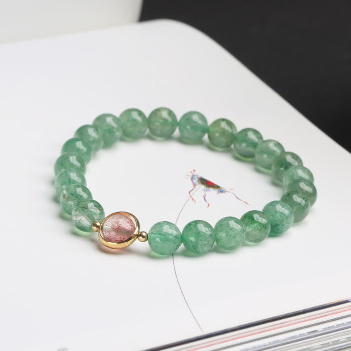 Grünes Aventurin Armband mit Erdbeerquarz Energie Naturstein.