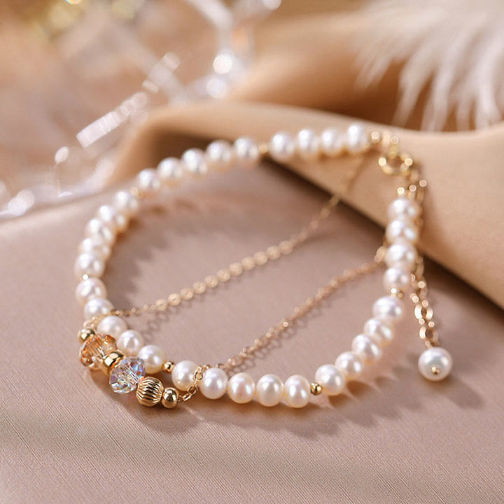 Perlarmband 925 Silber Kristall – Heilung mit Perlen und Gold Details