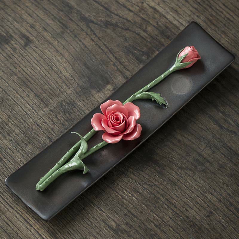 Räucherstäbchen Halter Keramik Lotus Pfingstrose Rote Rose