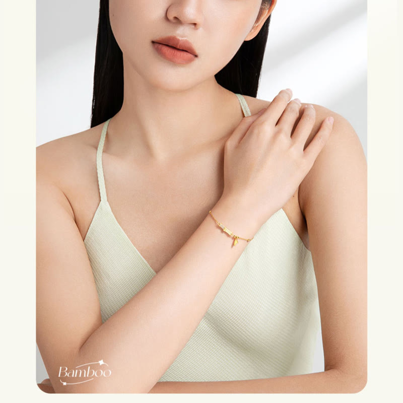 Armband 925 Silber Weiße Jade Bambus – Glück
