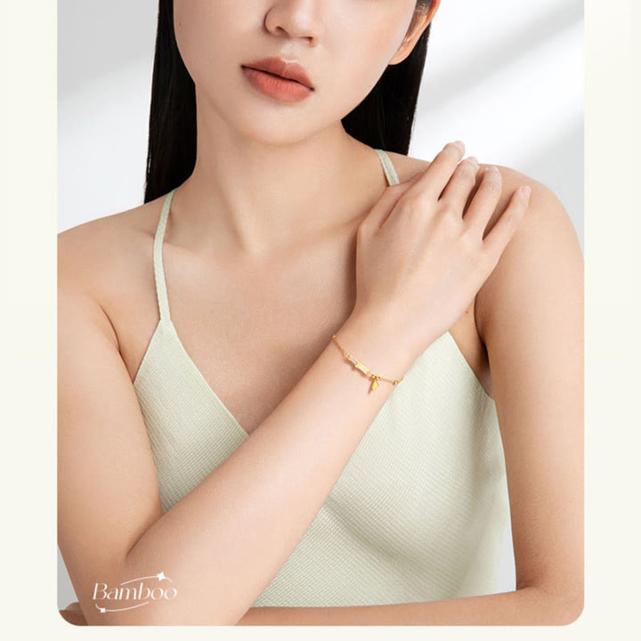 Armband 925 Silber Weiße Jade Bambus – Glück