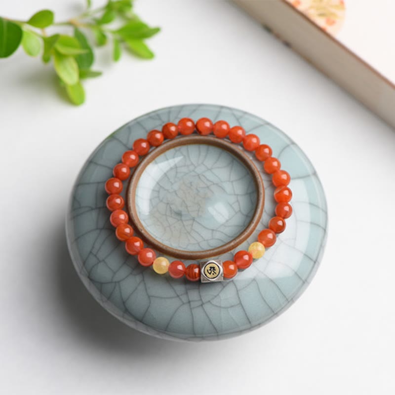 Armband 925 Silber Roter Achat Chinesisches Tierkreis