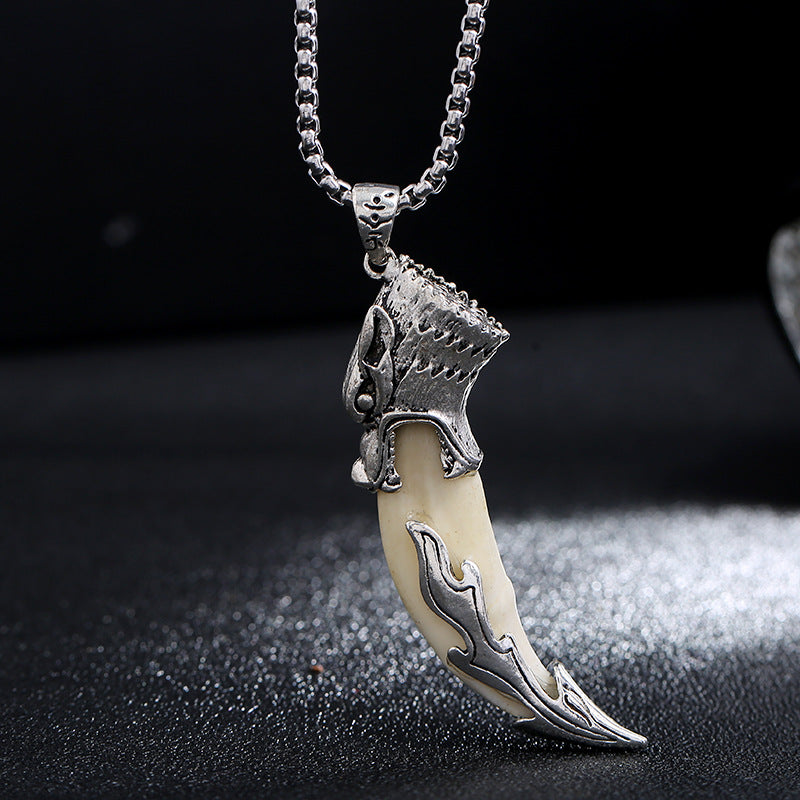 Kette Titanium Wolf Zahn Balance Silber Anhänger