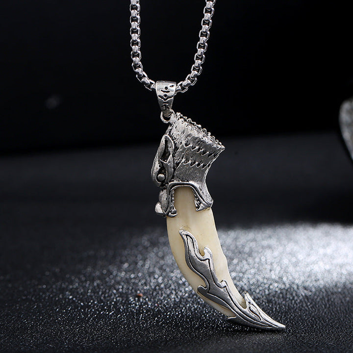 Kette Titanium Wolf Zahn Balance Silber Anhänger