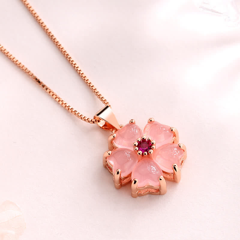Kette Rosenquarz Blume rosé vergoldet Anhänger Naturstein elegant