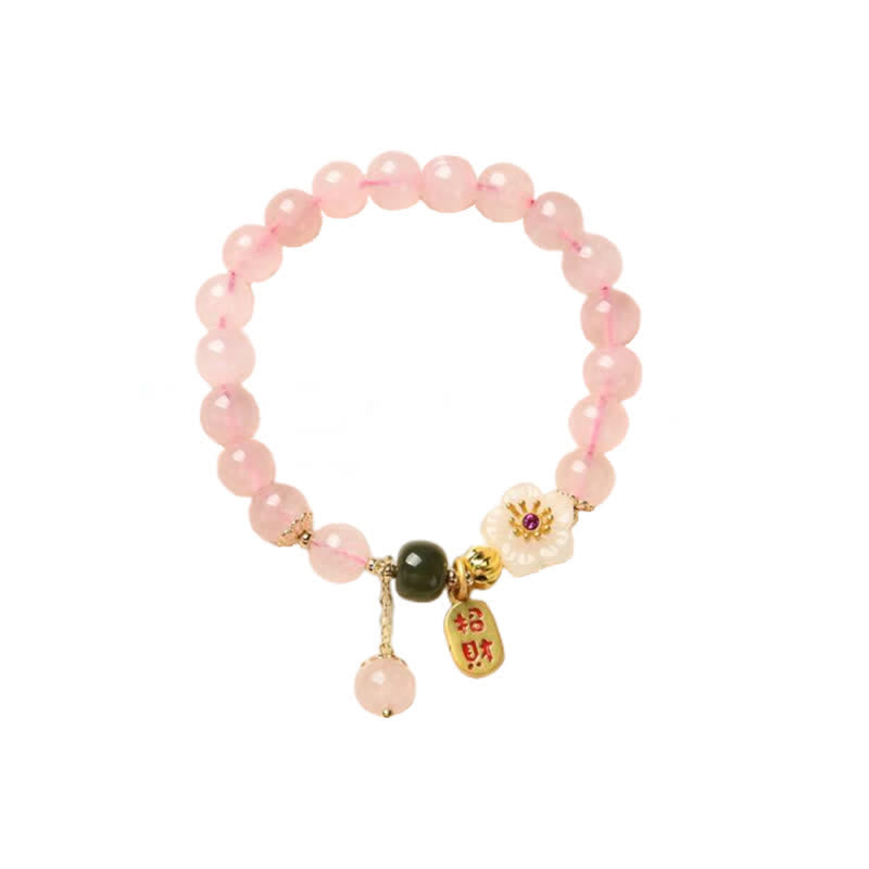 Rosenquarz Armband Kristall Jade – Liebe mit goldenem Anhänger elastisch