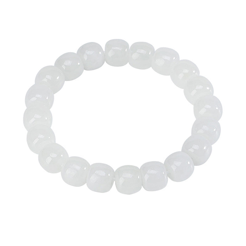 Armband Weiße Jade – Glück & Segen elastisches Perlenarmband Naturstein weiß glänzend