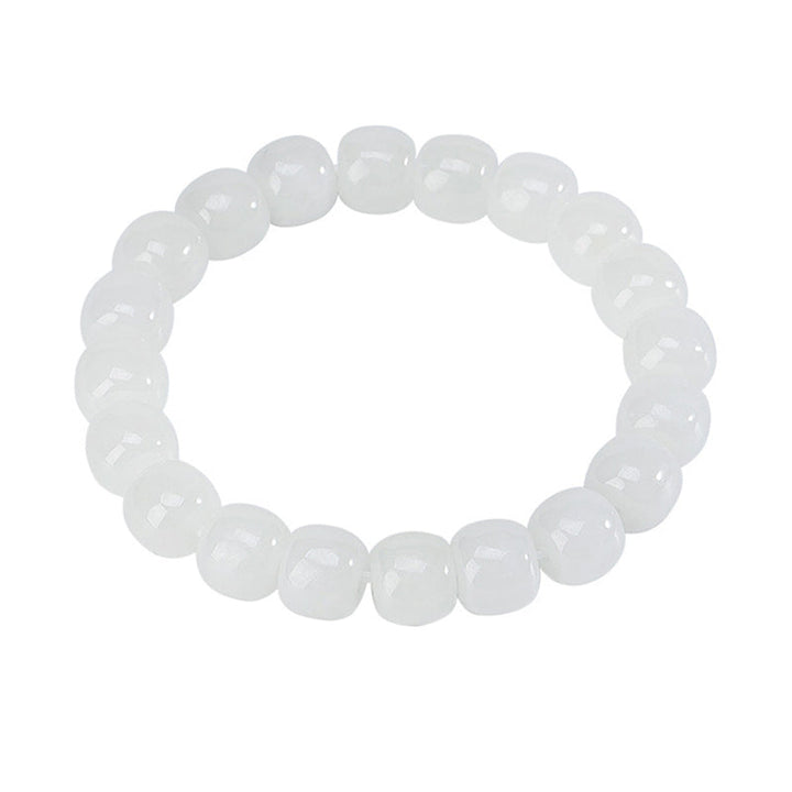 Armband Weiße Jade – Glück & Segen elastisches Perlenarmband Naturstein weiß glänzend