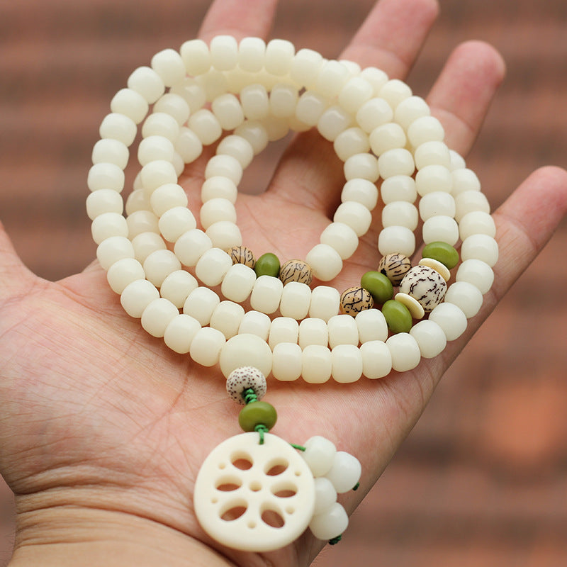 Mala 108 Perlen Bodhi Weiße Jade Glück Armband Hand getragen