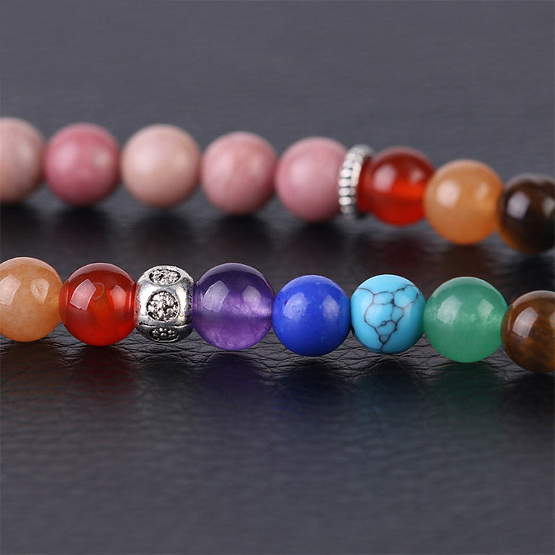 Mala Kristall – Heilung Energie Armband bunte Edelsteine elastisch getragen