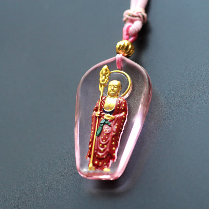 Kette Liuli-Kristall Ksitigarbha Segen rosa Anhänger