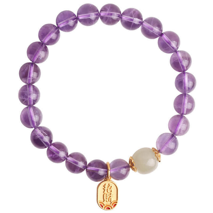 Armband Amethyst Kristall mit weißer Perle und goldenem Anhänger elegant