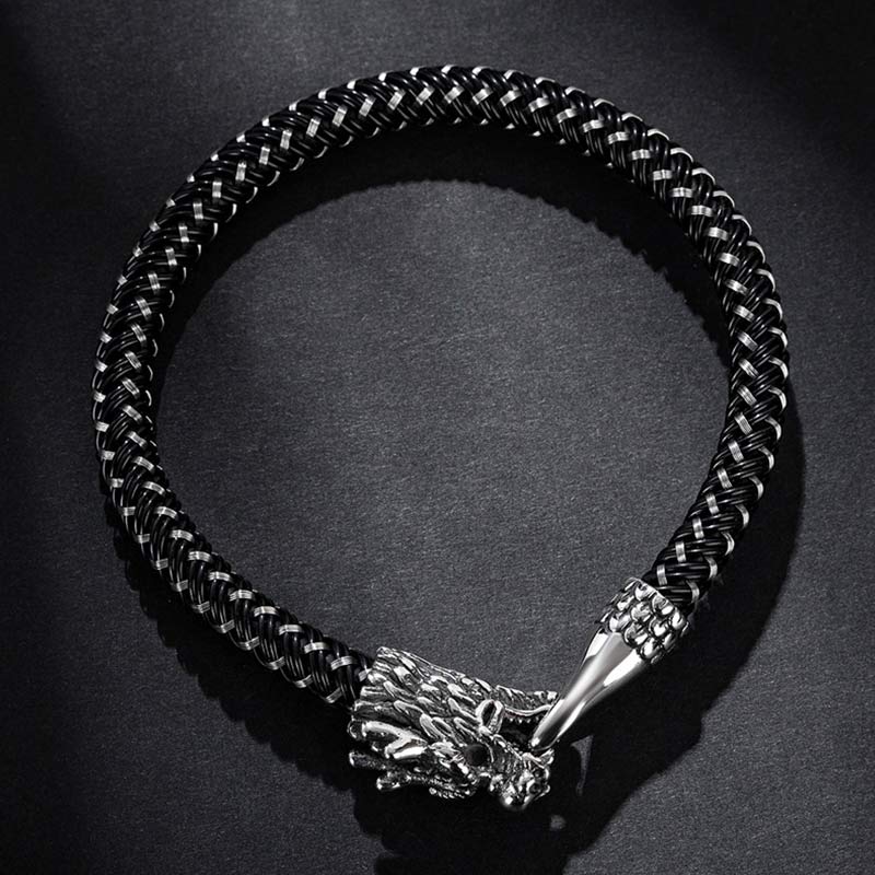 Armband Drachen Schutz Glück schwarzes Geflecht Silber Verschluss Schmuck