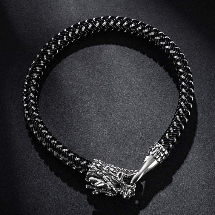Armband Drachen Schutz Glück schwarzes Geflecht Silber Verschluss Schmuck