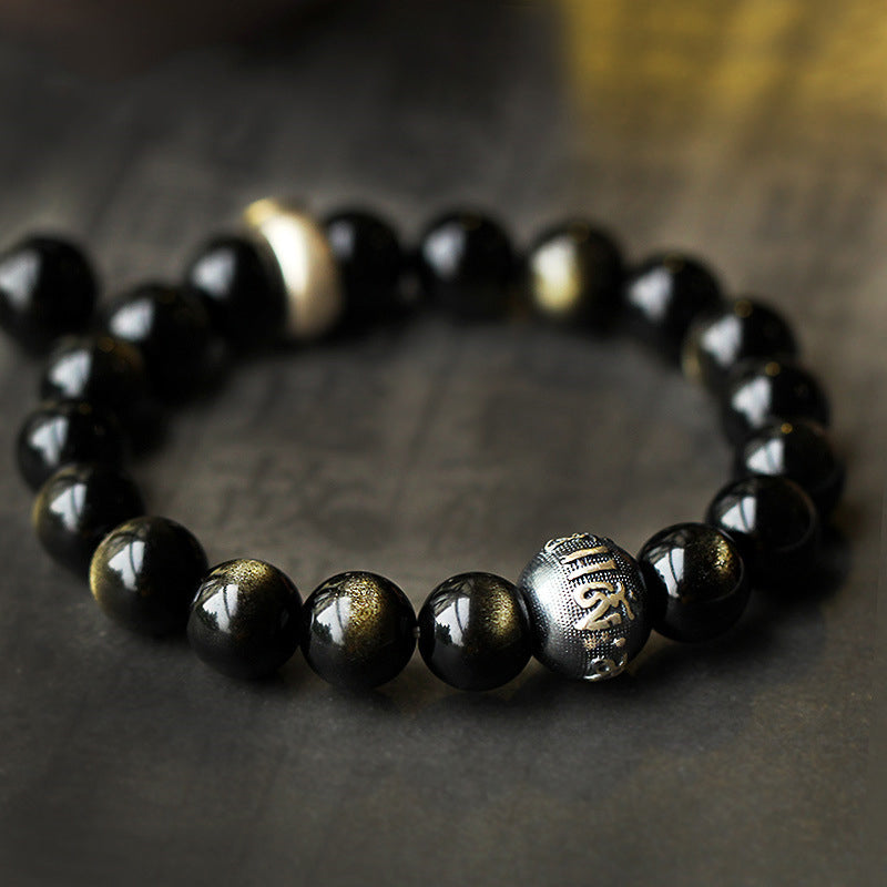 Armband Obsidian Chinesisches Tierkreis schwarze Perlen Handgelenk getragen