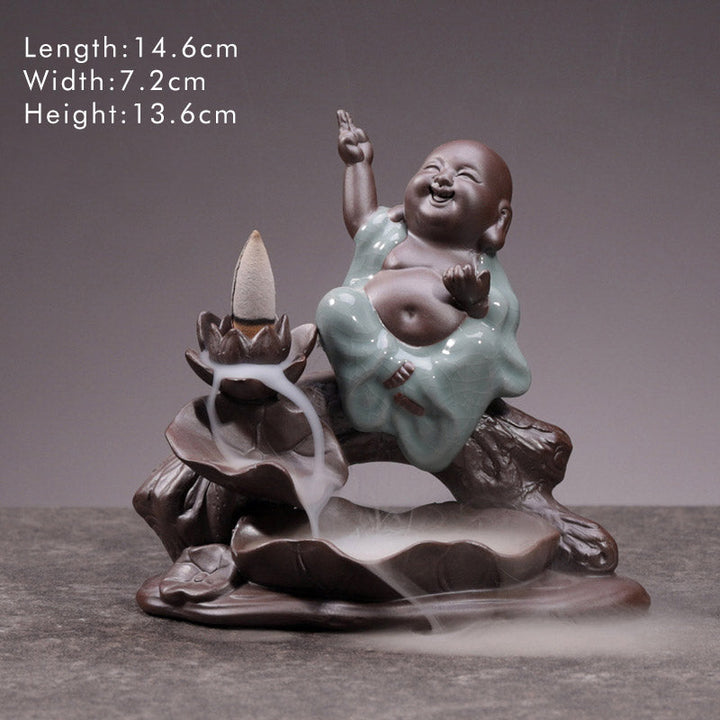 Räucherstäbchenhalter Mönch Lotus Keramik Lachender Buddha