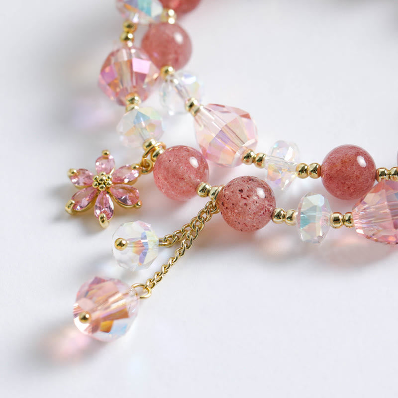 Armband Erdbeerquarz – Heilung rosé Perlen Blütenanhänger elegant