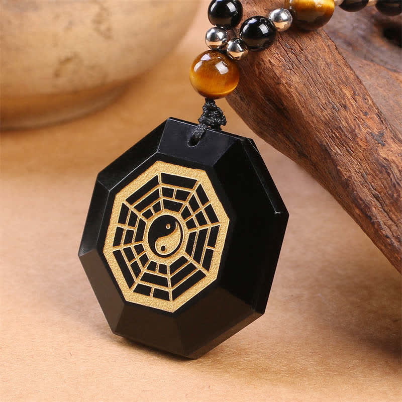 Kette schwarzer Obsidian Anhänger Bagua