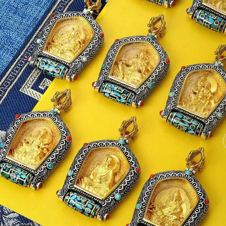Kette Dzi Tibetischer Tierkreis – Wohlstand & Segen – Bild 3 – Dzi Tibetische Anhänger goldfarben mit ornamentalen Rahmen Schmuck