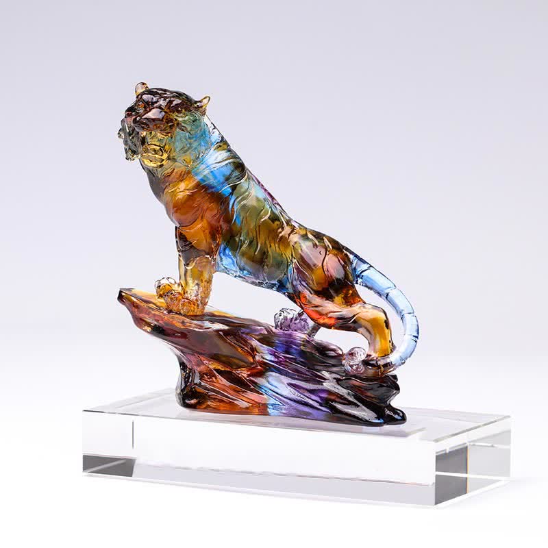 Figur Tiger Liuli Kristall Schutz Lila mit Sockel