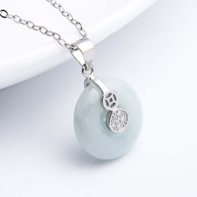 Jade Münze Frieden Kette Sterlingsilber Glück Anhänger
