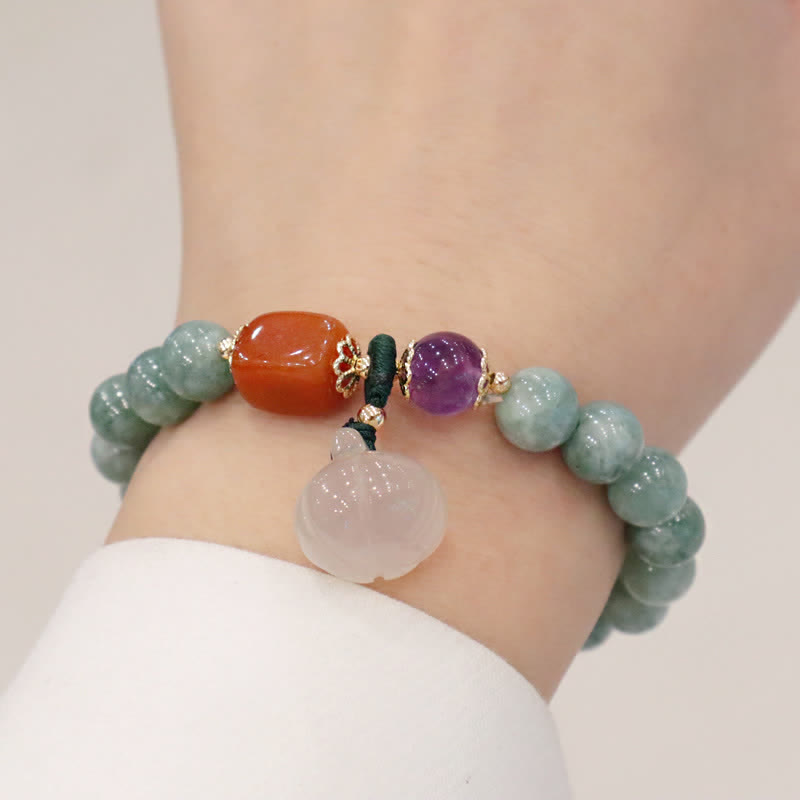 Armband Cyan Jade Amethyst Lotus Heilung Frieden Handgelenk getragen