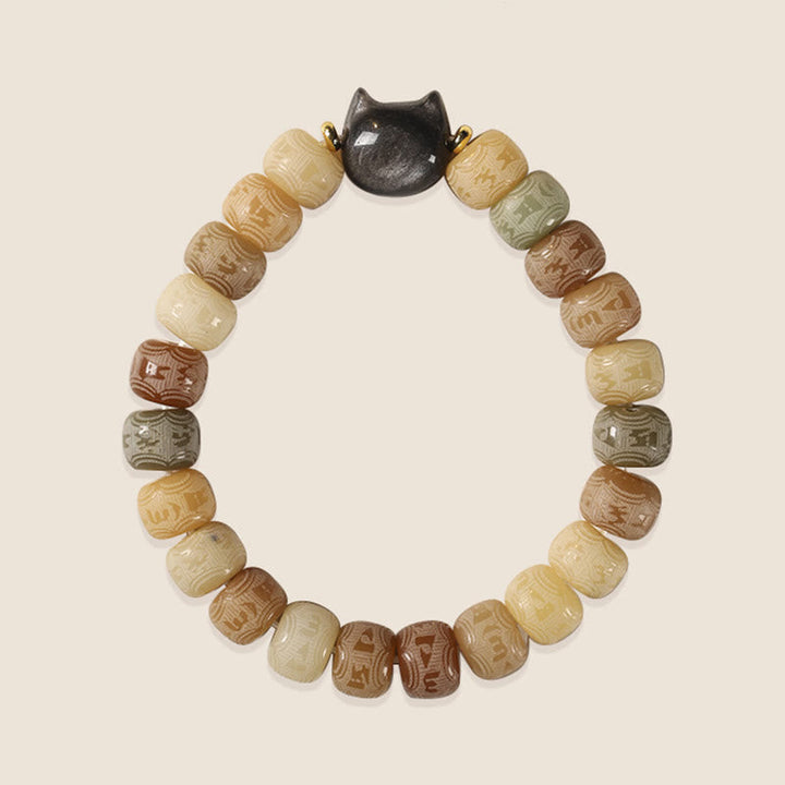Armband mit schwarzem Obsidian Katzenkopf und Bodhi Perlen.