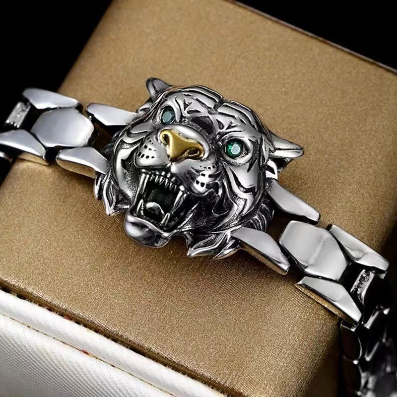 Silbernes Pixiu Armband mit grünem Auge Heilung Balance Armband