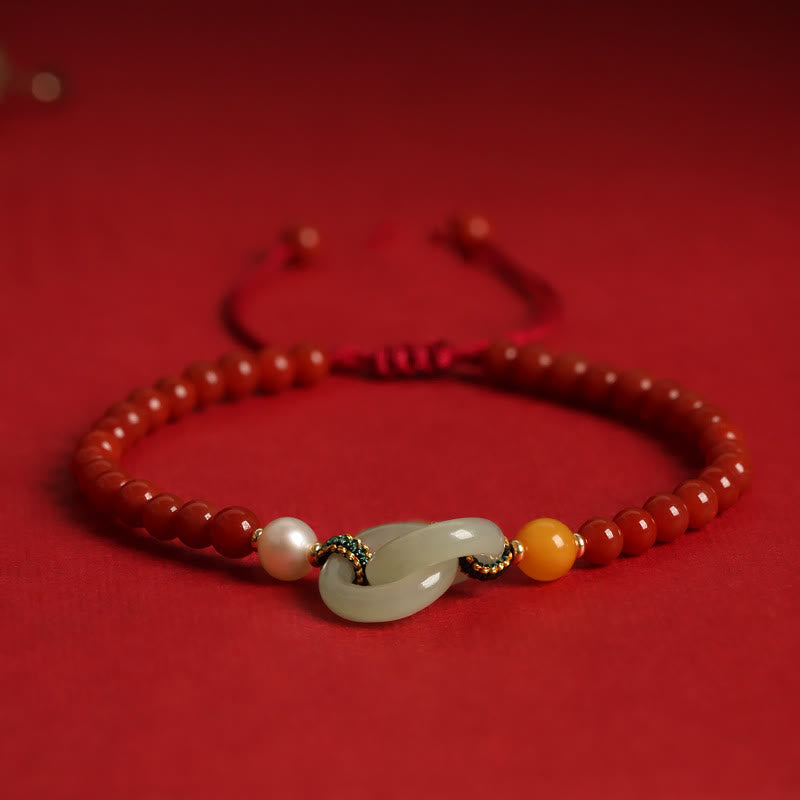 Armband Roter Achat Jade Frieden elegantes Schmuckstück rote Perlen weiße Jade