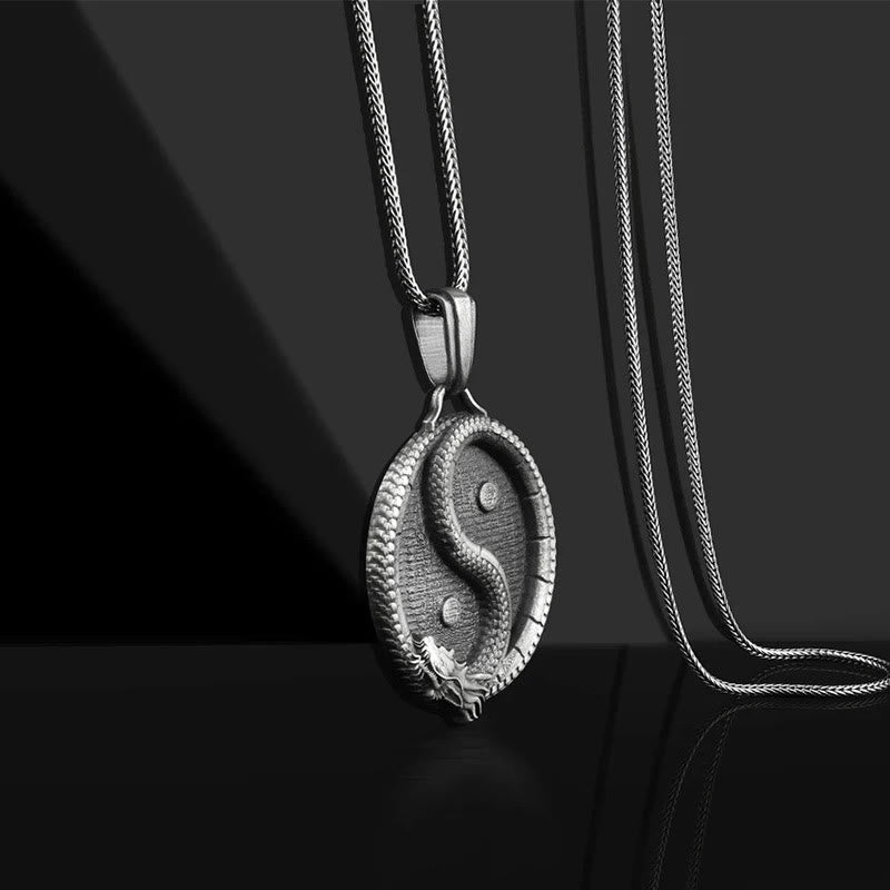 Kette Zinnlegierung Drachen Yin Yang Glück Silber Anhänger