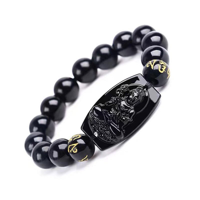 Obsidian Armband Chinesisches Tierkreis schwarze Perlen Pixiu Anhänger Schutz