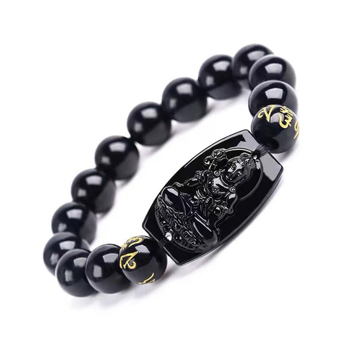 Obsidian Armband Chinesisches Tierkreis schwarze Perlen Pixiu Anhänger Schutz