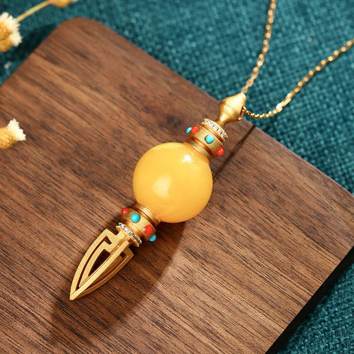 Bernstein Kette Vajra Gold Anhänger Schmuck