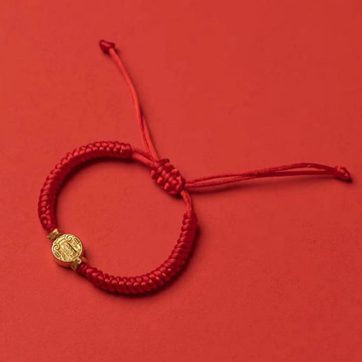 Rotes Armband – Schutz & Wohlstand mit goldenem Charm elastisch