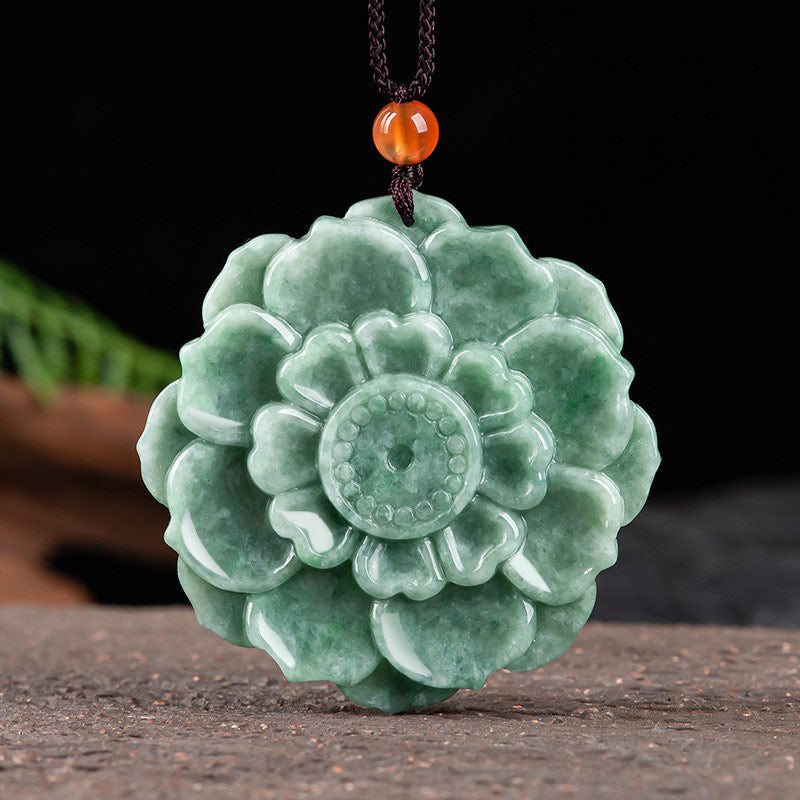 Kette Jade Lotus Blume grüner Stein Glück Wohlstand Heilstein Anhänger
