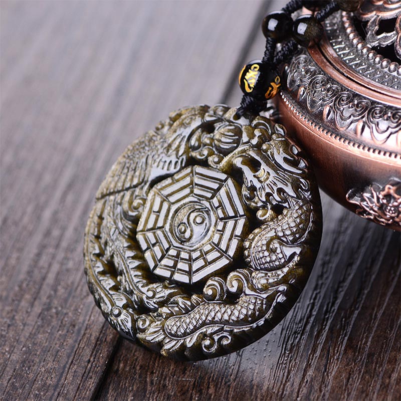 Obsidian Anhänger Kette goldene Heilung schwarzer Naturstein Drache