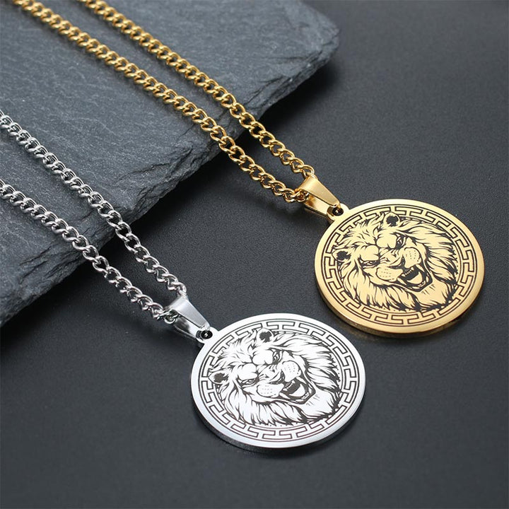 Kette Titanstahl Tier-Amulett Löwe Schutz gold silber