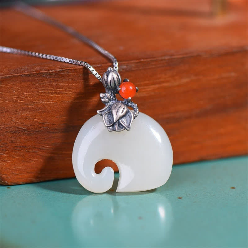 Jade Kette Elefant Lotus Schutz Anhänger