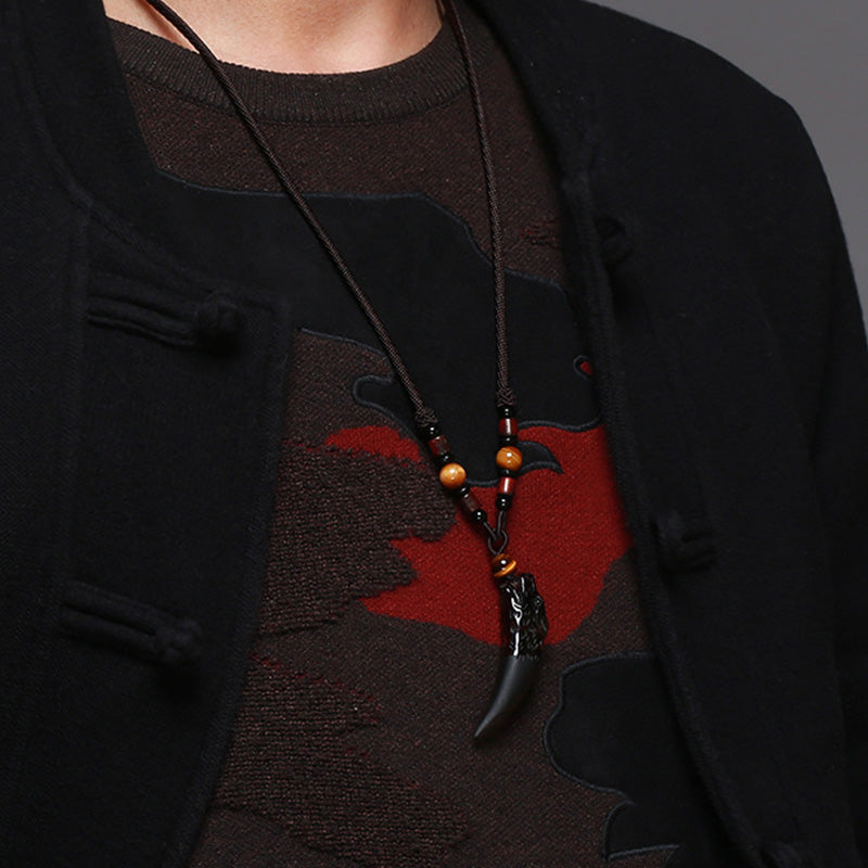 Anhänger Obsidian Wolf Halskette schwarzer Stein Naturstein Schmuck