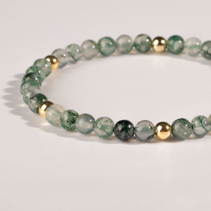 Armband Achat – Glück & Balance grüner Naturstein goldene Perlen elastisch