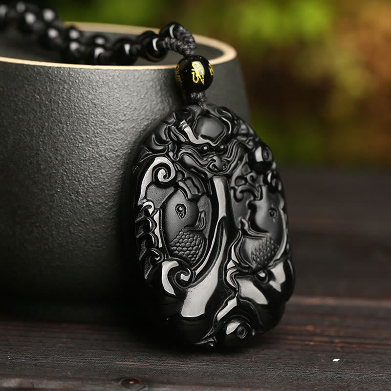 Obsidian Kette Koi-fische, schwarzer Hangeschmuck, Schmuck